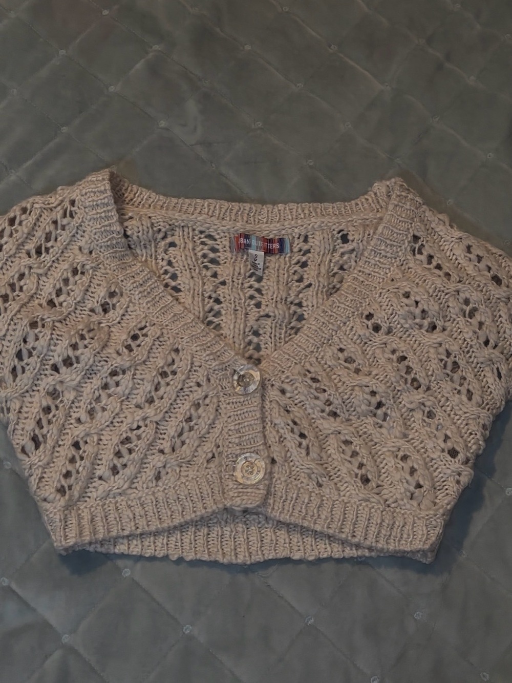 Urban Outfitters Light Beige Crochet Crop Cardigan